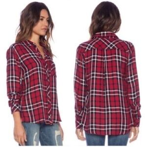 RAILS Hunter red black white check plaid Button Front  Flannel Shirt XS